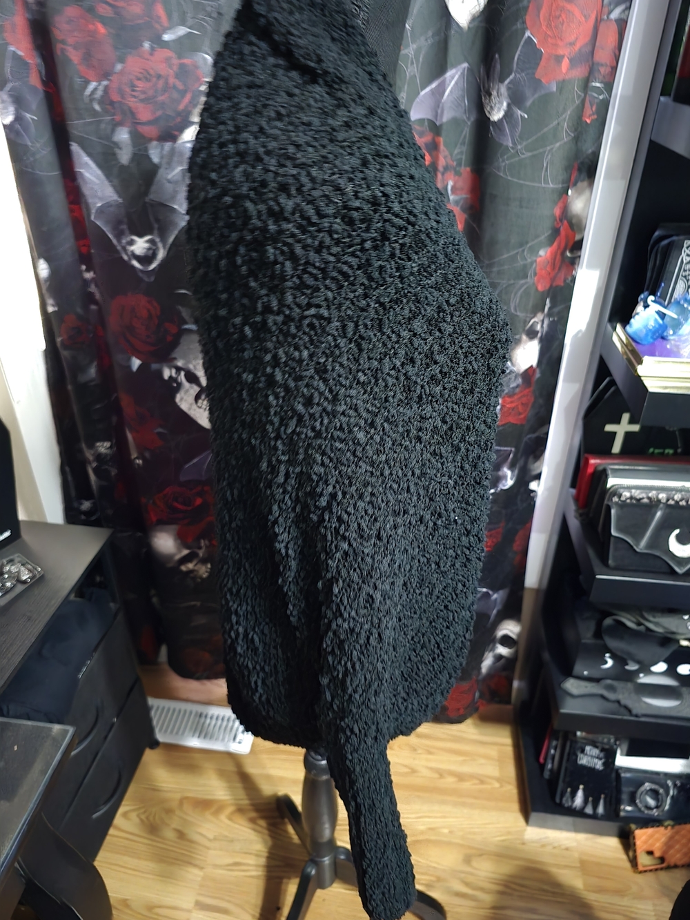 Black Open-Front Bouclé Knit Women's Sweater - Picture 3 of 4